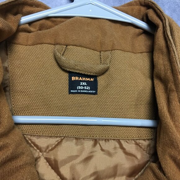 Brahma Mens Canvas Vest size 2XL Brown Quilted Interior Zip Up Front Pockets - Picture 5 of 16